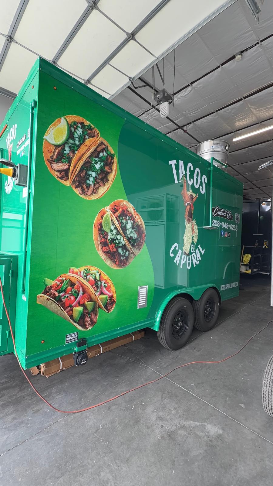 Green taco food trailer